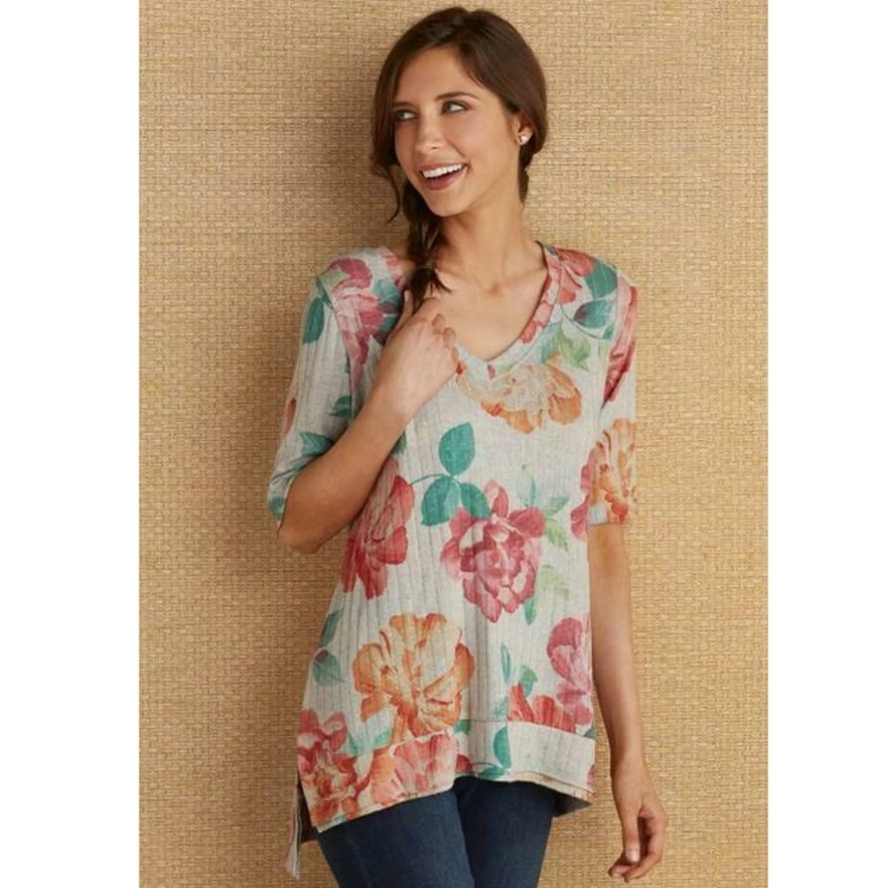 Soft Surroundings Ribbed Floral Tunic Top